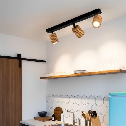 Brilagi - Spot MODERN WOOD 3xGU10/8W/230V bois d'hévéa/noir
