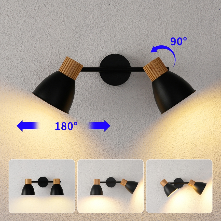 Brilagi - Spot ODENSE 2xE14/10W/230V bois d'hévéa/noir