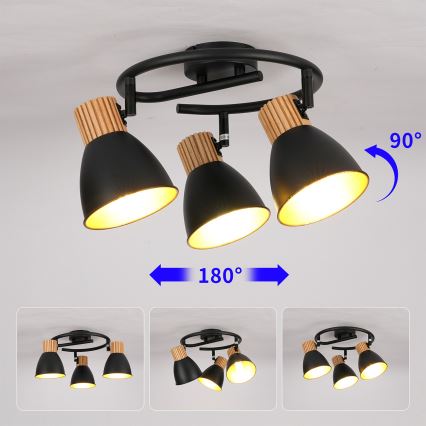 Brilagi - Spot orientable ODENSE 3xE14/10W/230V bois d'hévéa/noir