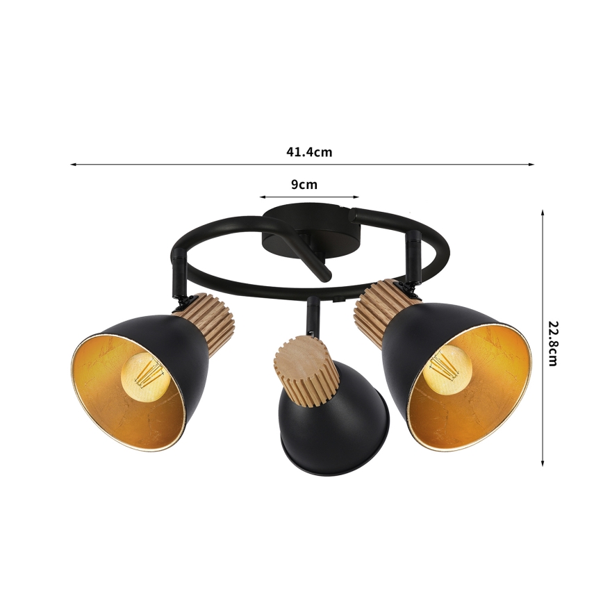 Brilagi - Spot orientable ODENSE 3xE14/10W/230V bois d'hévéa/noir