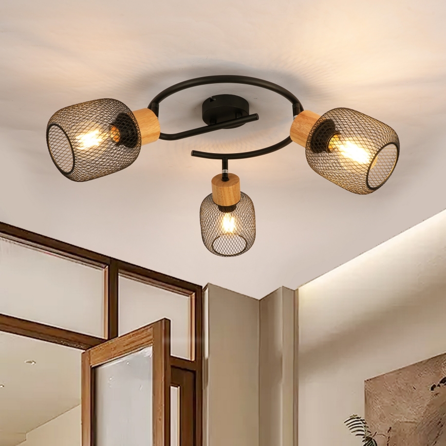 Brilagi - Spotleuchte BASKLITE 3xE27/15W/230V Gummibaumholz/schwarz