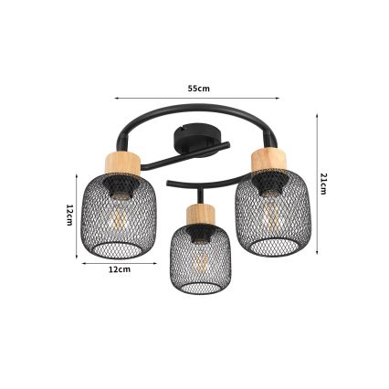 Brilagi - Spotleuchte BASKLITE 3xE27/15W/230V Gummibaumholz/schwarz