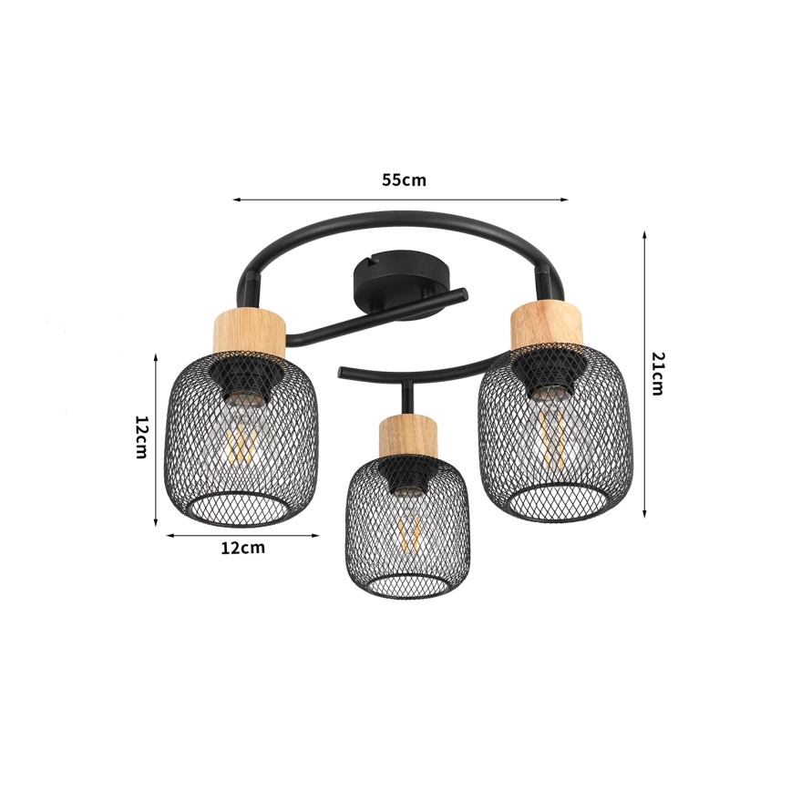 Brilagi - Spotleuchte BASKLITE 3xE27/15W/230V Gummibaumholz/schwarz