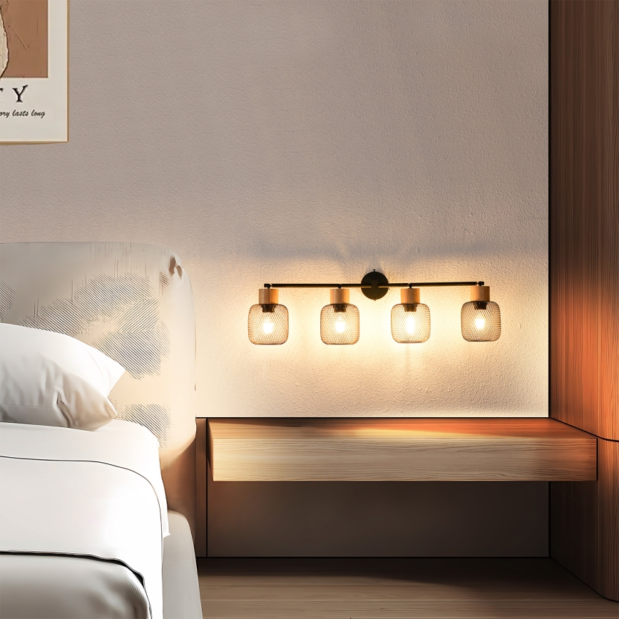 Brilagi - Spotleuchte BASKLITE 4xE27/15W/230V Gummibaumholz/schwarz