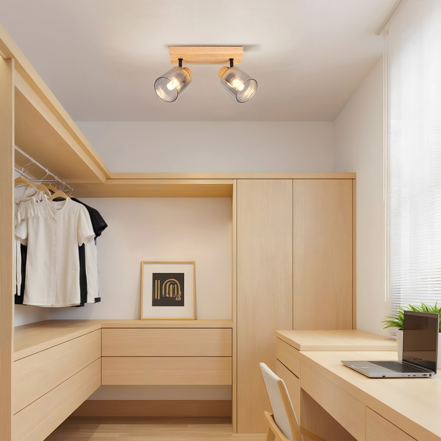 Brilagi - Spotleuchte HYGGE 2xE14/15W/230V Gummibaumholz/Rauchglas