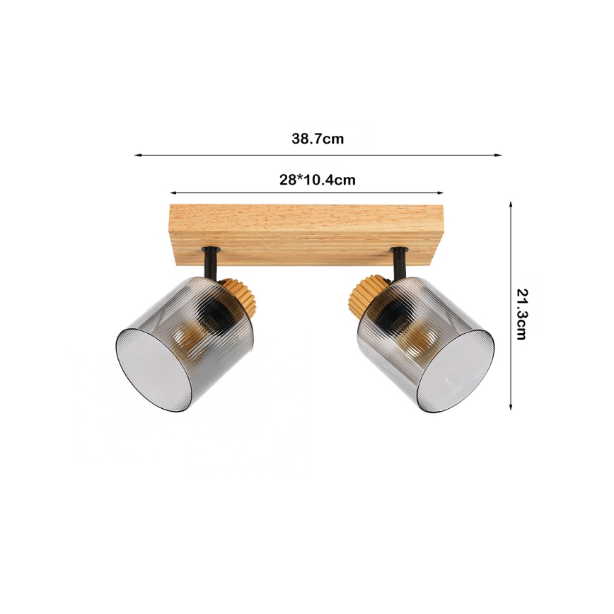 Brilagi - Spotleuchte HYGGE 2xE14/15W/230V Gummibaumholz/Rauchglas