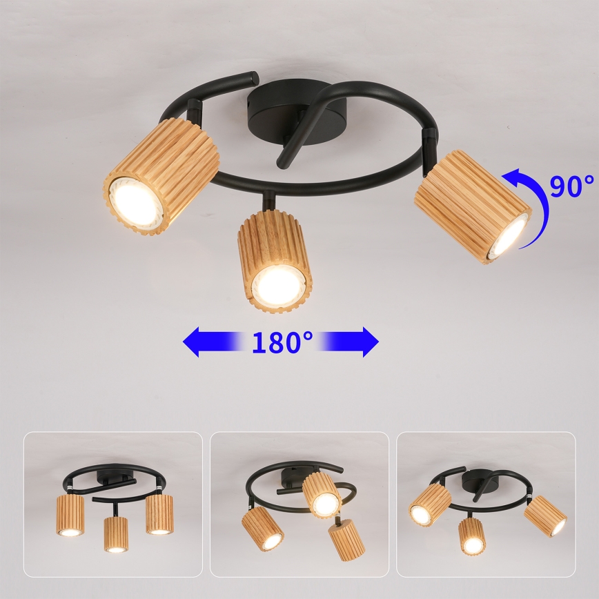 Brilagi - Spotleuchte MODERN WOOD 3xGU10/8W/230V Holz/Schwarz