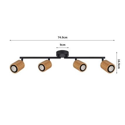 Brilagi - Spotleuchte MODERN WOOD 4xGU10/8W/230V Gummibaumholz/schwarz