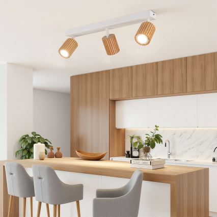 Brilagi - Spotleuchte MODERN WOOD 4xGU10/8W/230V Gummibaumholz/weiß