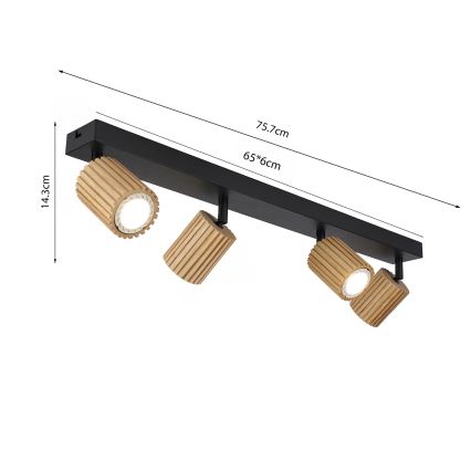 Brilagi - Spotleuchte MODERN WOOD 4xGU10/8W/230V Holz/Schwarz