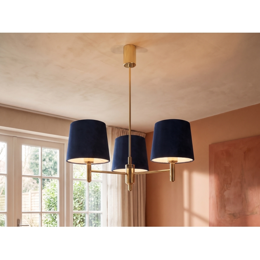 Brilagi - Stangen-Pendelleuchte MONTE 3xE27/60W/230V blau/gold