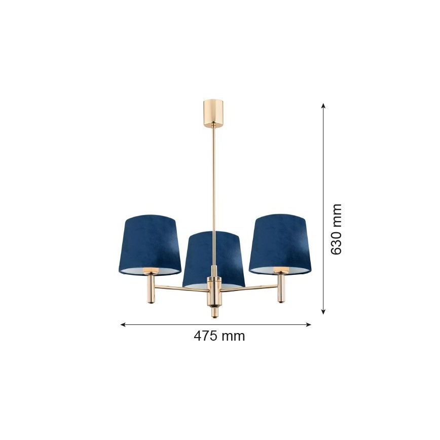 Brilagi - Stangen-Pendelleuchte MONTE 3xE27/60W/230V blau/gold