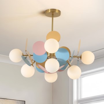 Brilagi - Stangenpendelleuchte BALMO 8xG9/9W/230V Ø 60 cm gold/blau/rosa
