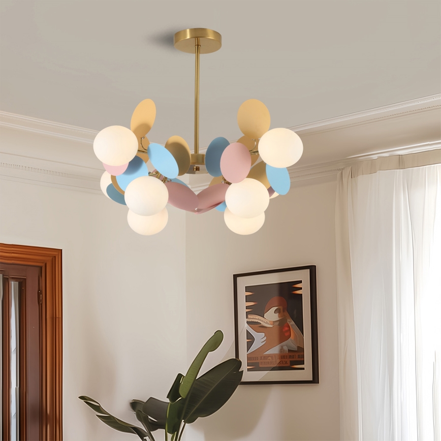 Brilagi - Stangenpendelleuchte BALMO 8xG9/9W/230V Ø 60 cm gold/blau/rosa