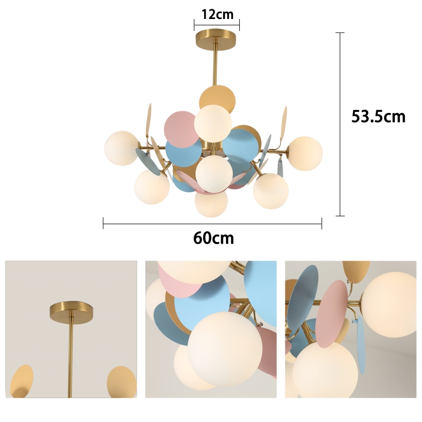 Brilagi - Stangenpendelleuchte BALMO 8xG9/9W/230V Ø 60 cm gold/blau/rosa