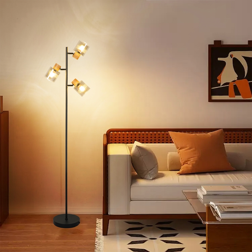 Brilagi - Stehlampe HYGGE 3xE14/15W/230V Gummibaumholz/rauchfarben