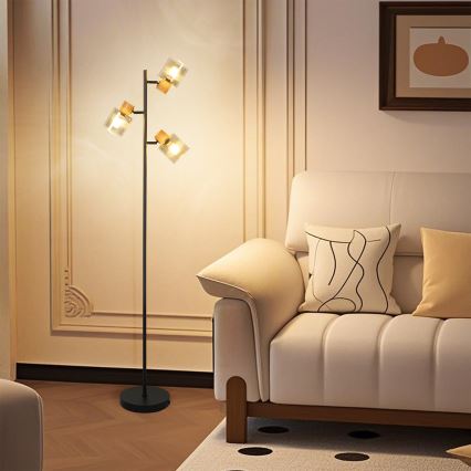 Brilagi - Stehlampe HYGGE 3xE14/15W/230V Gummibaumholz/rauchfarben