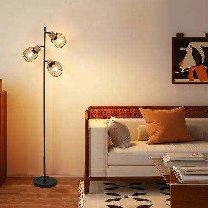 Brilagi - Stehleuchte BASKLITE 3xE27/15W/230V Kautschukholz/Schwarz