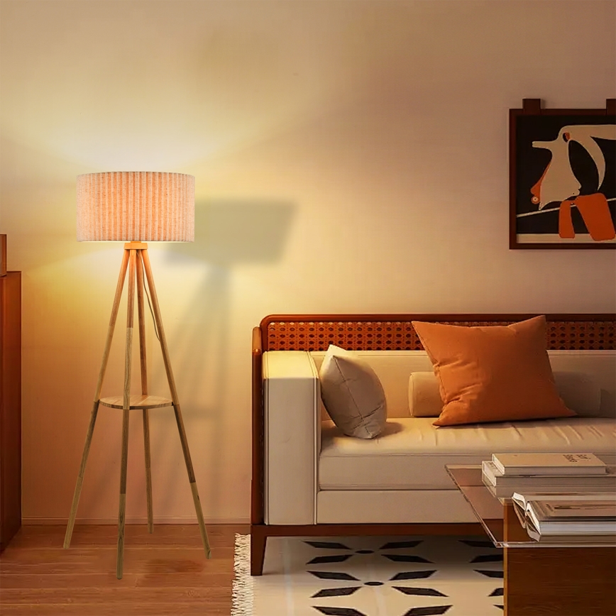 Brilagi - Stehleuchte NORDIC WAVE 1xE27/15W/230V Gummibaumholz/Leinen