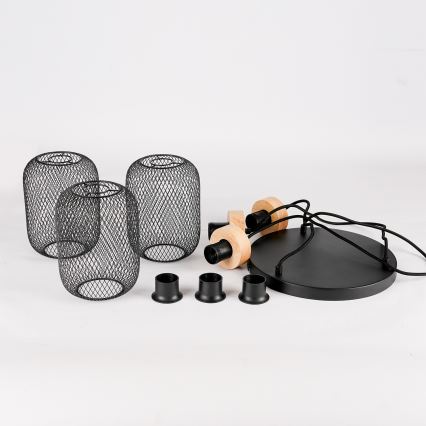 Brilagi - Suspension à câble BASKLITE 3xE27/15W/230V hévéa/noir