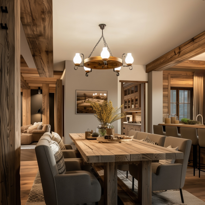 Brilagi - Suspension à chaîne ROATA 5xE14/40W/230V Ø 70 cm hêtre