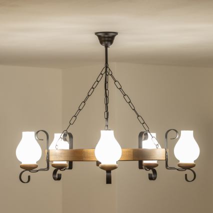 Brilagi - Suspension à chaîne ROATA 5xE14/40W/230V Ø 70 cm hêtre