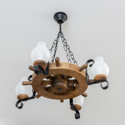 Brilagi - Suspension à chaîne TIMONA 4xE14/40W/230V, Ø 50 cm, hêtre