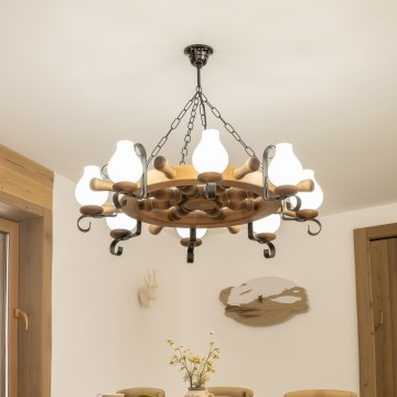 Brilagi - Suspension à chaîne TIMONA 8xE14/40W/230V Ø 70 cm en hêtre