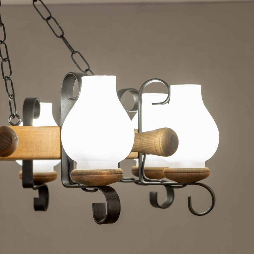 Brilagi - Suspension à chaîne TIMONA 8xE14/40W/230V Ø 70 cm en hêtre