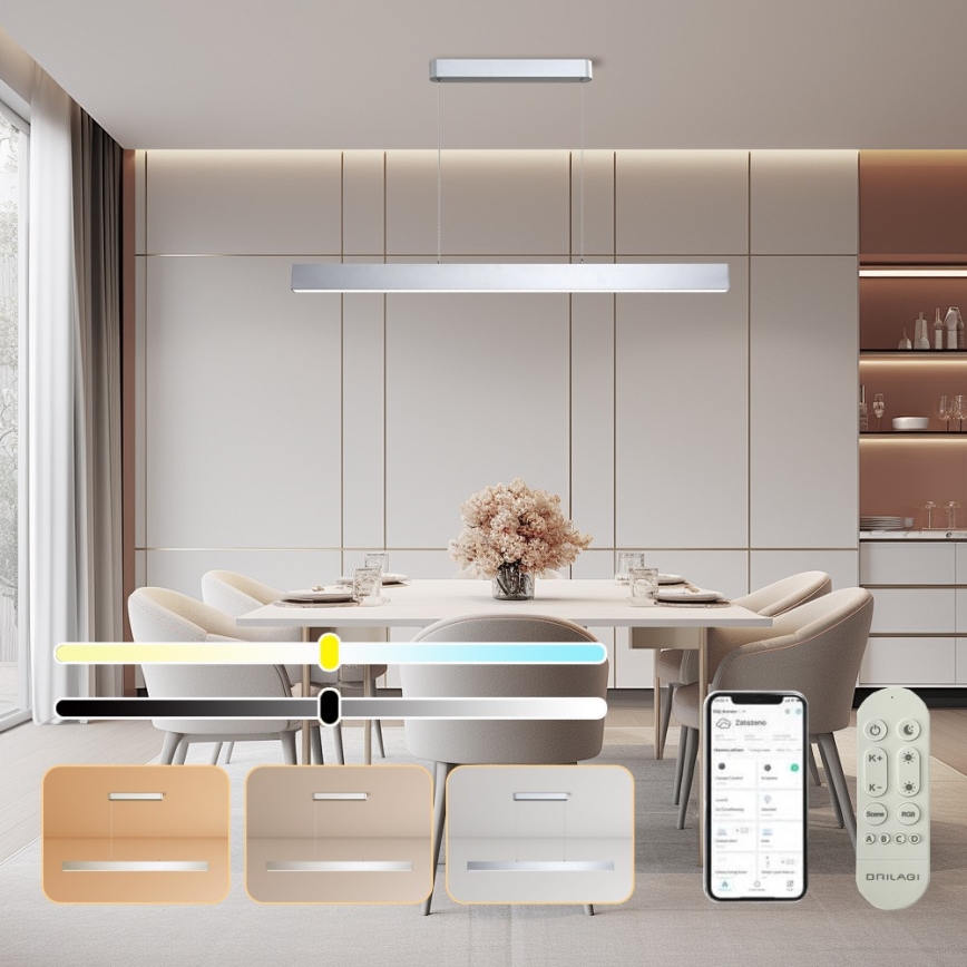 Brilagi - Suspension filaire à intensité variable SLEEKLINE SMART LED/40W/230V 3000-6000K Wi-Fi Tuya argent + télécommande