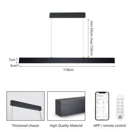 Brilagi - Suspension filaire à intensité variable SLEEKLINE SMART LED/40W/230V 3000-6000K Wi-Fi Tuya noir + télécommande