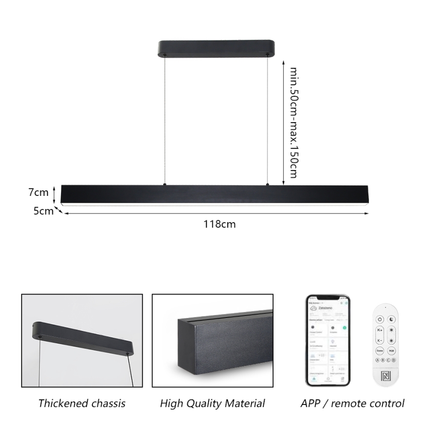 Brilagi - Suspension filaire à intensité variable SLEEKLINE SMART LED/40W/230V 3000-6000K Wi-Fi Tuya noir + télécommande