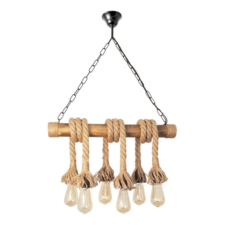 Brilagi - Suspension chaîne KOS 6xE27/60W/230V hêtre