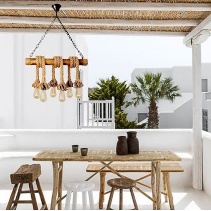 Brilagi - Suspension chaîne KOS 6xE27/60W/230V hêtre