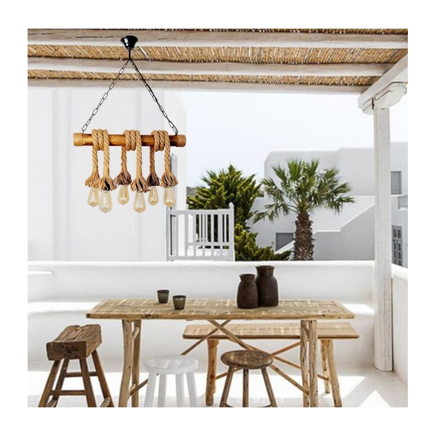 Brilagi - Suspension chaîne KOS 6xE27/60W/230V hêtre