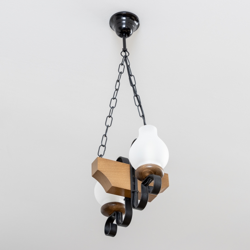 Brilagi - Suspension chaîne QUEEN 2xE14/40W/230V hêtre/noyer