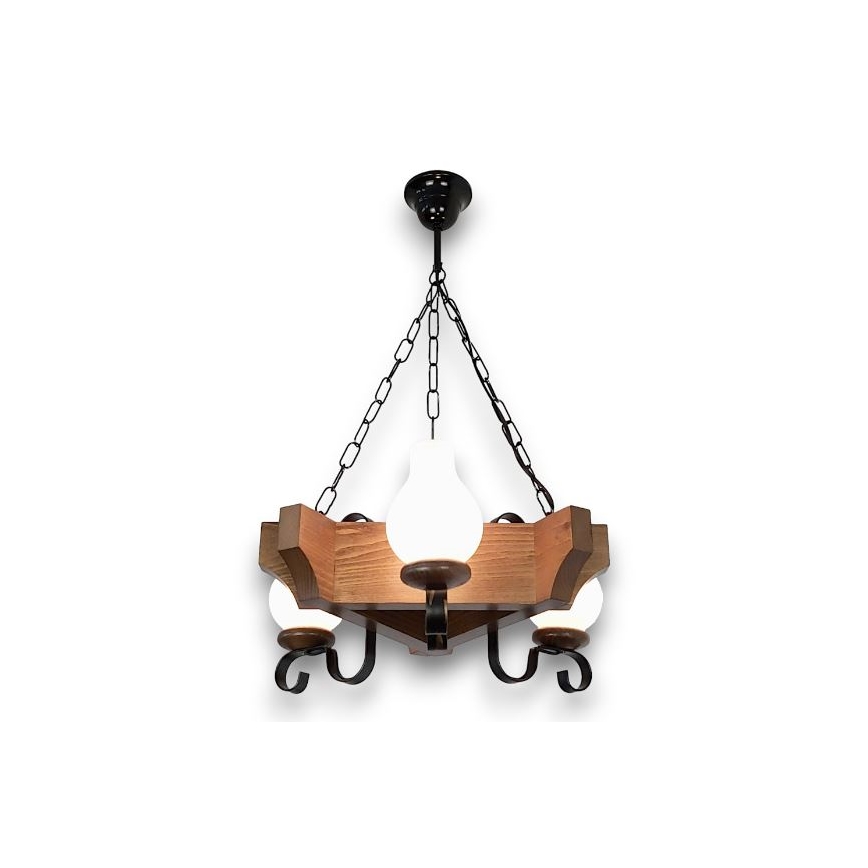 Brilagi - Suspension chaîne QUEEN 3xE14/40W/230V hêtre/noyer