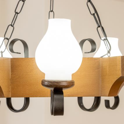 Brilagi - Suspension chaîne QUEEN 3xE14/40W/230V hêtre/noyer