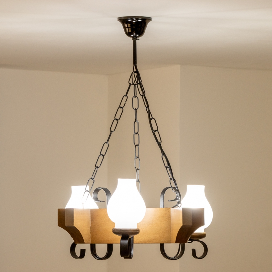 Brilagi - Suspension chaîne QUEEN 3xE14/40W/230V hêtre/noyer