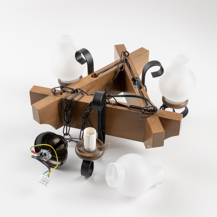Brilagi - Suspension chaîne QUEEN 3xE14/40W/230V hêtre/noyer