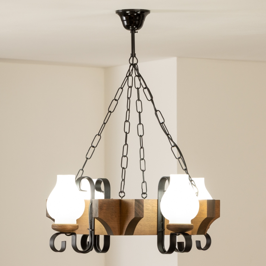 Brilagi - Suspension chaîne QUEEN 4xE14/40W/230V hêtre