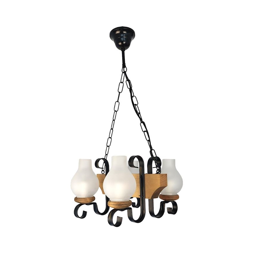 Brilagi - Suspension chaîne QUEEN 4xE14/40W/230V hêtre