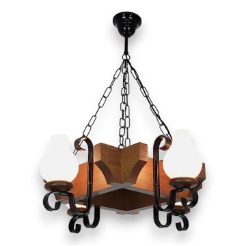 Brilagi - Suspension chaîne QUEEN 4xE14/40W/230V hêtre/noyer