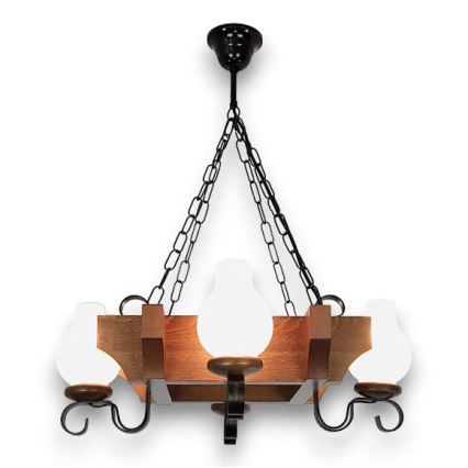 Brilagi - Suspension chaîne QUEEN 4xE14/40W/230V hêtre/noyer