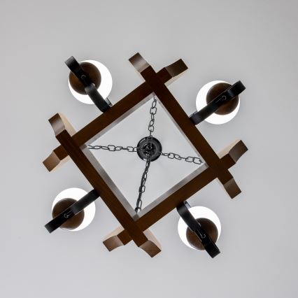 Brilagi - Suspension chaîne QUEEN 4xE14/40W/230V hêtre/noyer