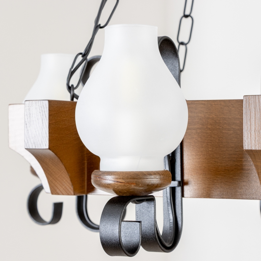 Brilagi - Suspension chaîne QUEEN 4xE14/40W/230V hêtre/noyer