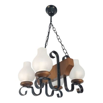 Brilagi - Suspension chaîne QUEEN 4xE14/40W/230V hêtre/noyer