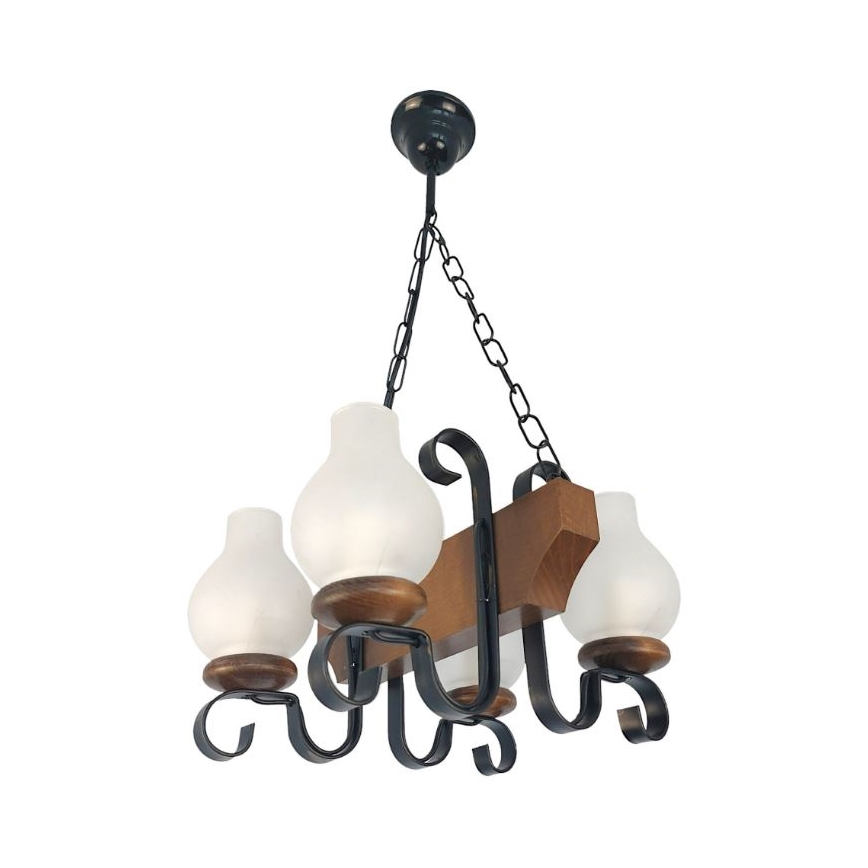 Brilagi - Suspension chaîne QUEEN 4xE14/40W/230V hêtre/noyer