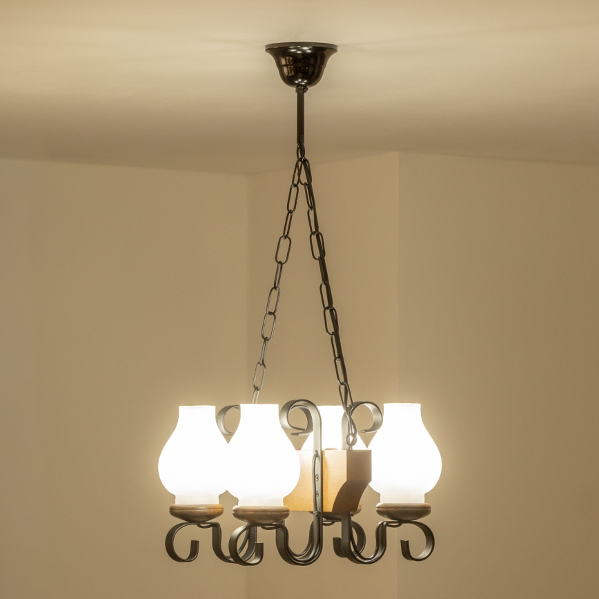 Brilagi - Suspension chaîne QUEEN 4xE14/40W/230V hêtre/noyer