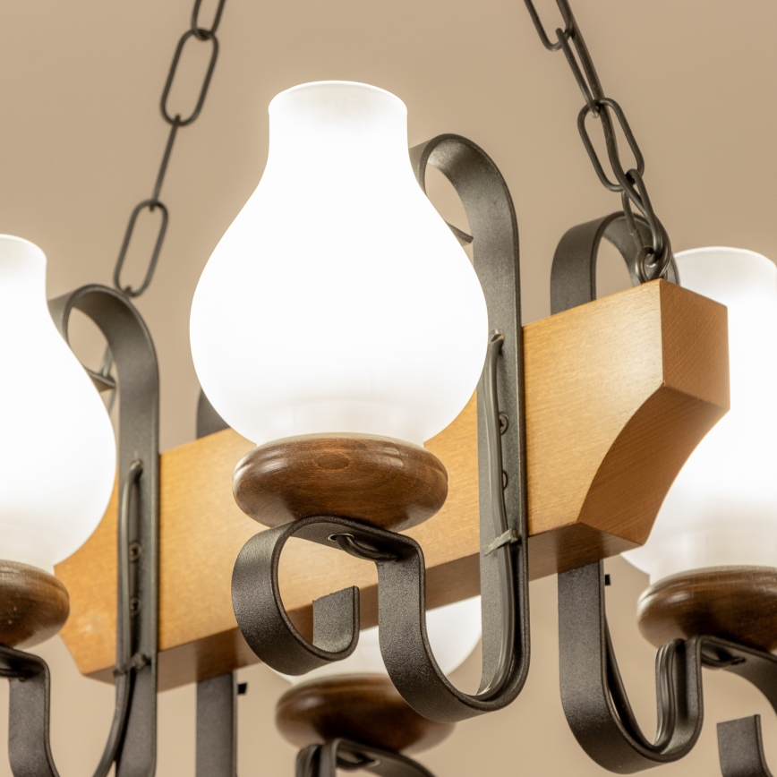 Brilagi - Suspension chaîne QUEEN 4xE14/40W/230V hêtre/noyer